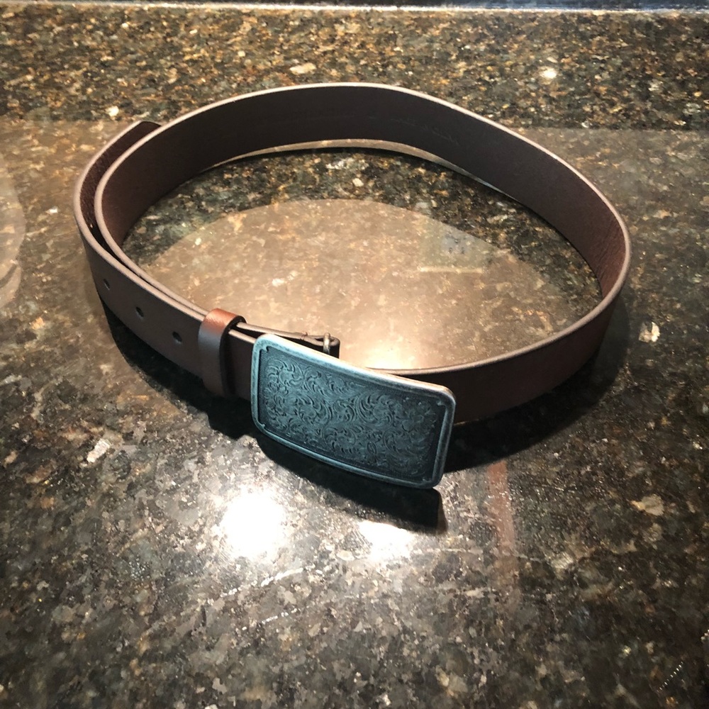 Anthropologie Brown Belt with Engraved Buckle